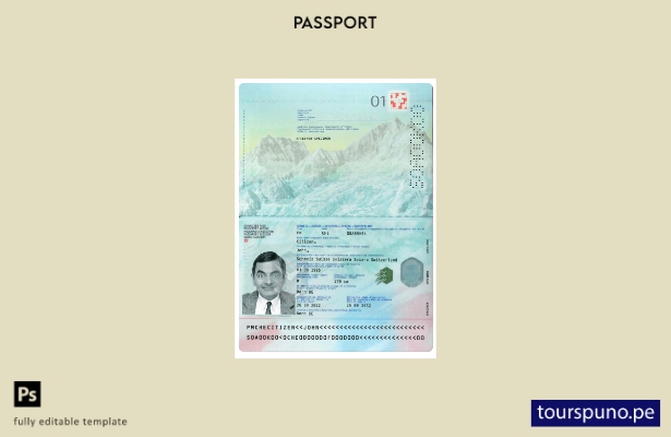 Listo para imprimir la plantilla actual del pasaporte de Suiza